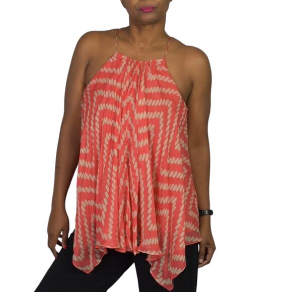 Milly Handkerchief Hem Top Orange Coral Silk Tank Swing Racerback Chiffon 2 - Picture 11 of 13